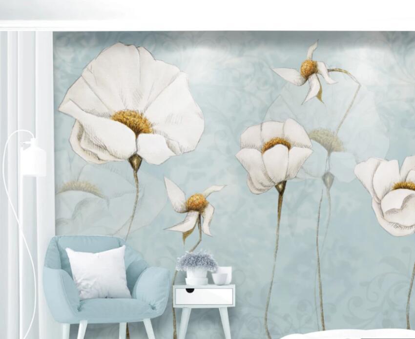 3D White Flowers 635 Wall Murals Wallpaper AJ Wallpaper 2 