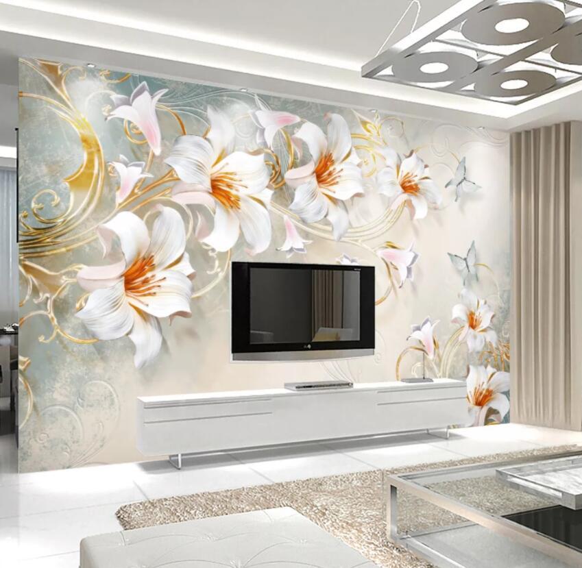 3D Yellow Lily Flower 618 Wall Murals Wallpaper AJ Wallpaper 2 