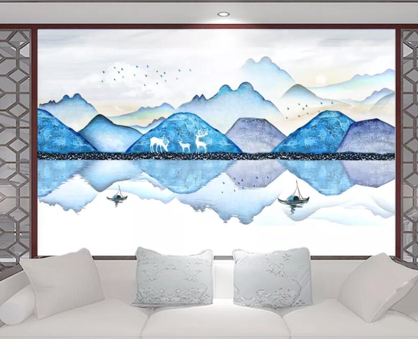 3D Blue Mountain River 615 Wall Murals Wallpaper AJ Wallpaper 2 