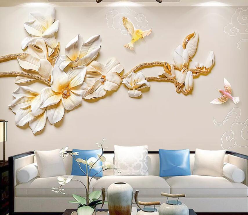 3D White Flowers 552 Wall Murals Wallpaper AJ Wallpaper 2 