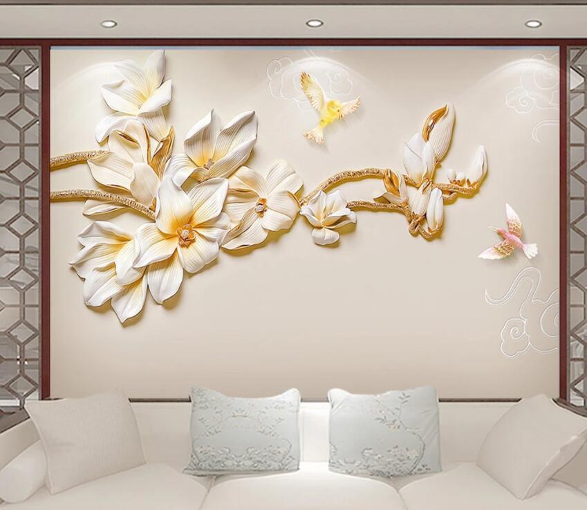 3D White Flowers 552 Wall Murals Wallpaper AJ Wallpaper 2 