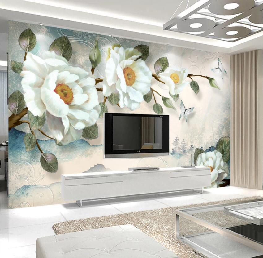 3D White Flowers 525 Wall Murals Wallpaper AJ Wallpaper 2 