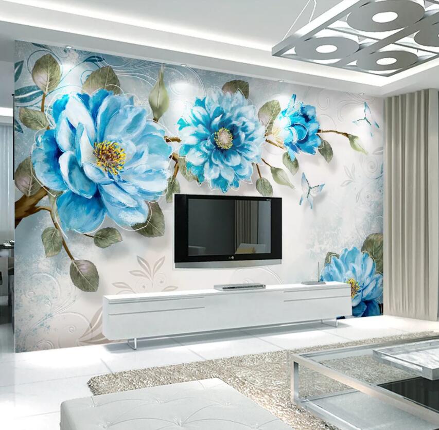 3D Blue Flowers 524 Wall Murals Wallpaper AJ Wallpaper 2 