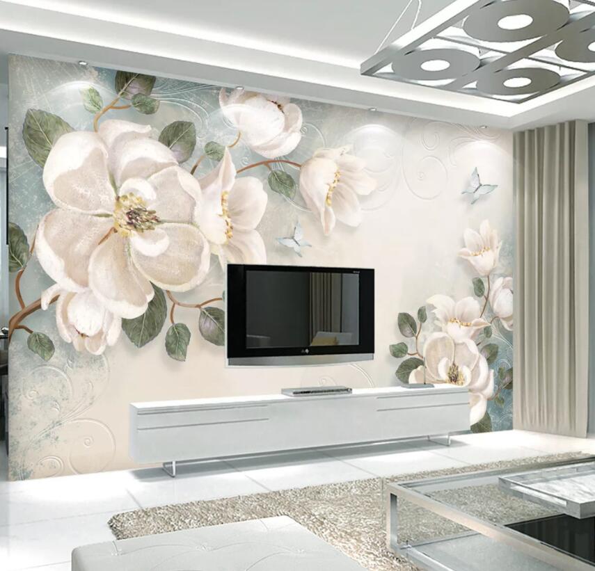 3D White Flowers 477 Wall Murals Wallpaper AJ Wallpaper 2 