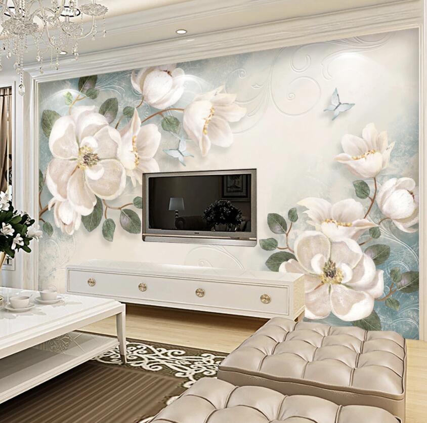 3D White Flowers 477 Wall Murals Wallpaper AJ Wallpaper 2 