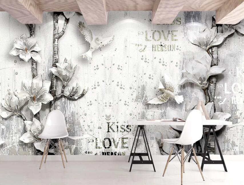 3D White Flowers 450 Wall Murals Wallpaper AJ Wallpaper 2 