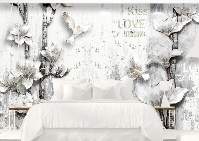3D White Flowers 450 Wall Murals Wallpaper AJ Wallpaper 2 