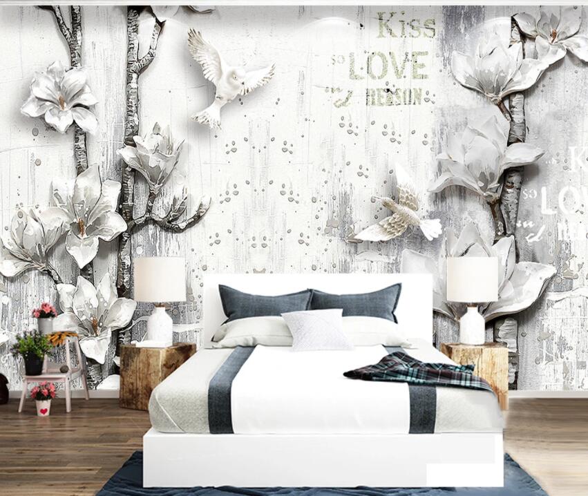 3D White Flowers 450 Wall Murals Wallpaper AJ Wallpaper 2 