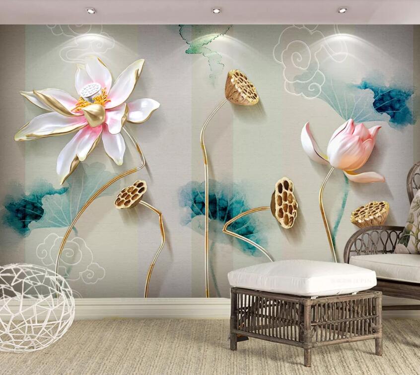 3D Lotus 377 Wall Murals Wallpaper AJ Wallpaper 2 
