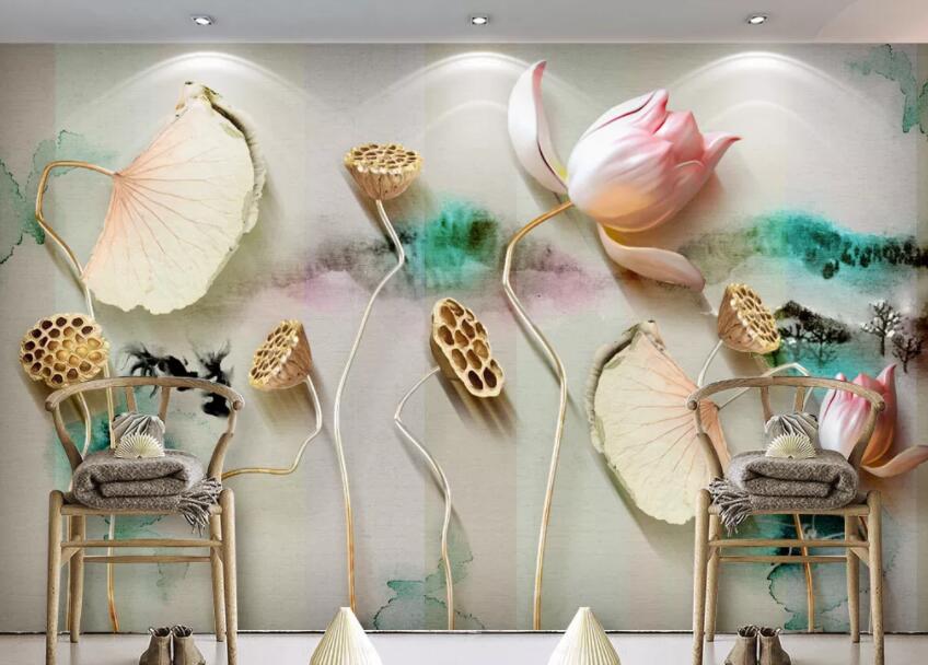 3D Lotus 364 Wall Murals Wallpaper AJ Wallpaper 2 