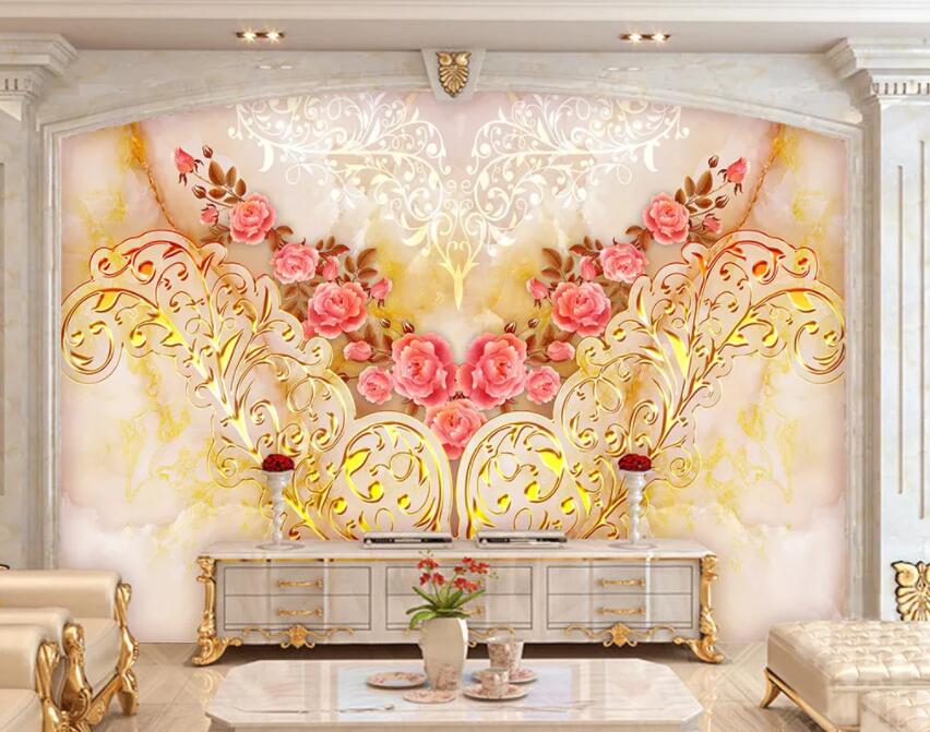 3D Pink Flowers 040 Wall Murals Wallpaper AJ Wallpaper 2 