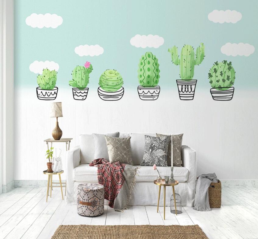 3D Cartoon Cactus WG871 Wall Murals