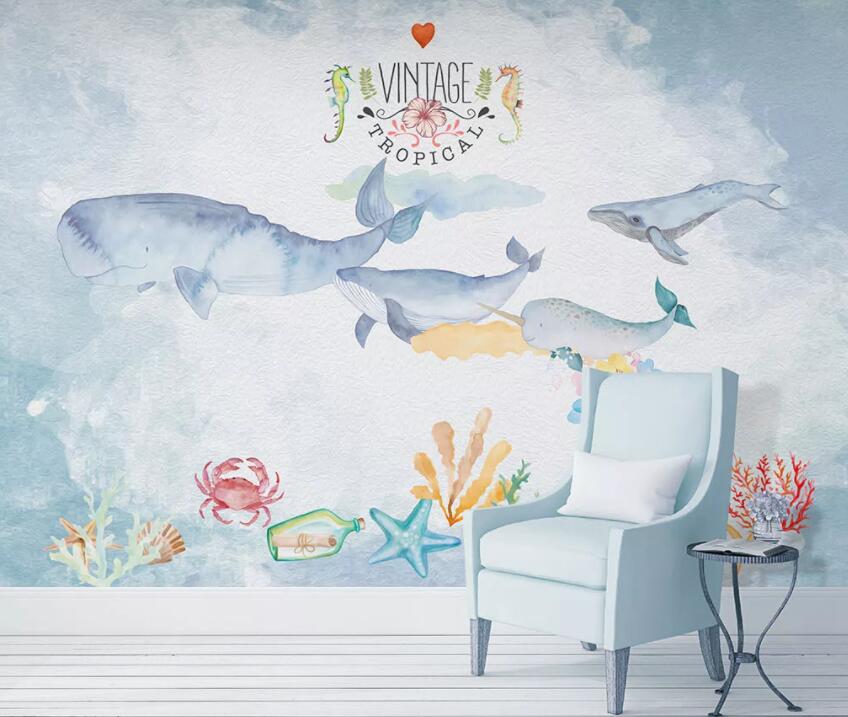 3D Cute Whale 651 Wall Murals Wallpaper AJ Wallpaper 2 