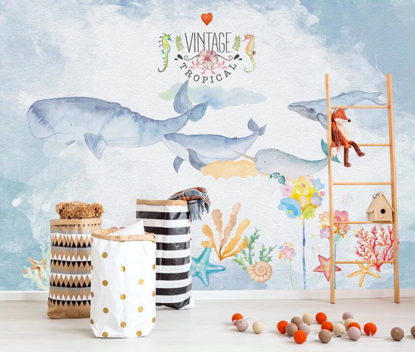 3D Cute Whale 651 Wall Murals Wallpaper AJ Wallpaper 2 