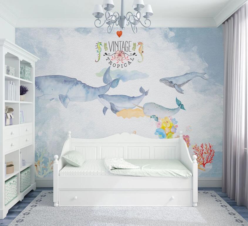 3D Cute Whale 651 Wall Murals Wallpaper AJ Wallpaper 2 