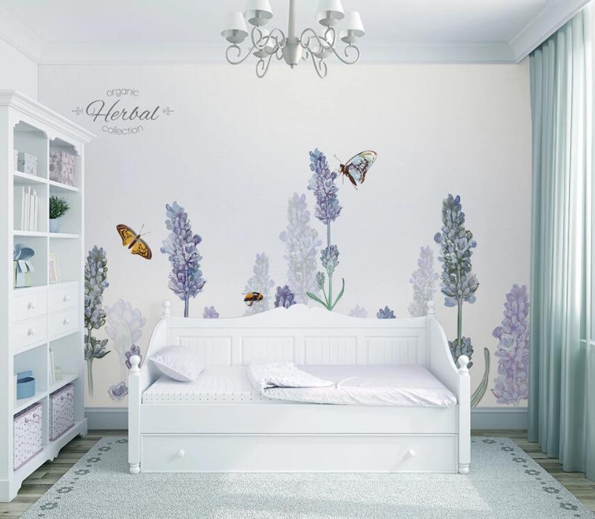 3D Purple Flower Butterfly 632 Wall Murals Wallpaper AJ Wallpaper 2 