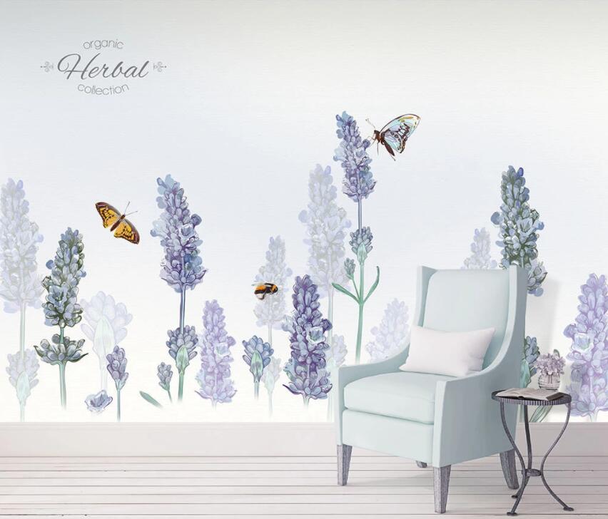 3D Purple Flower Butterfly 632 Wall Murals Wallpaper AJ Wallpaper 2 