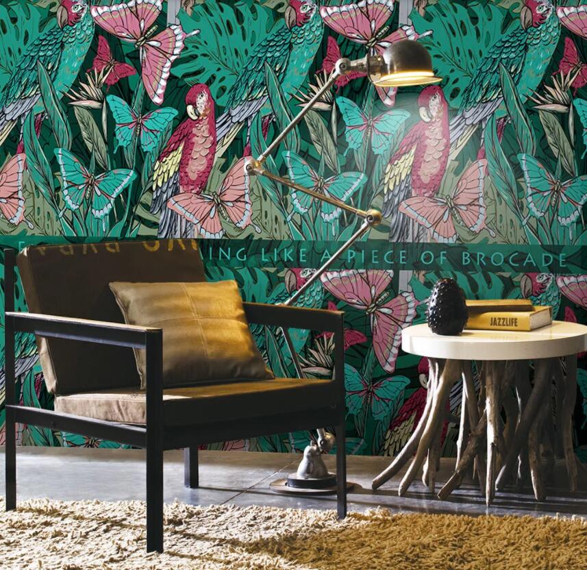 3D Butterfly Green Leaf 605 Wall Murals Wallpaper AJ Wallpaper 2 