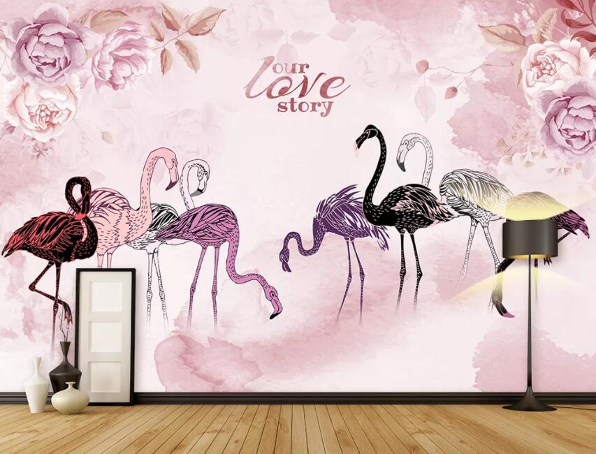 3D Cute Flamingo 562 Wall Murals Wallpaper AJ Wallpaper 2 
