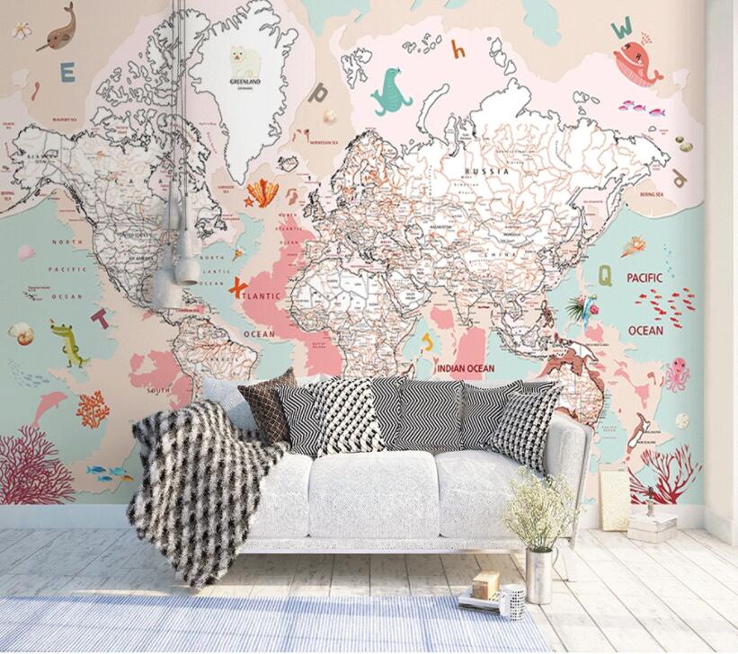 3D Pink Map 520 Wall Murals Wallpaper AJ Wallpaper 2 