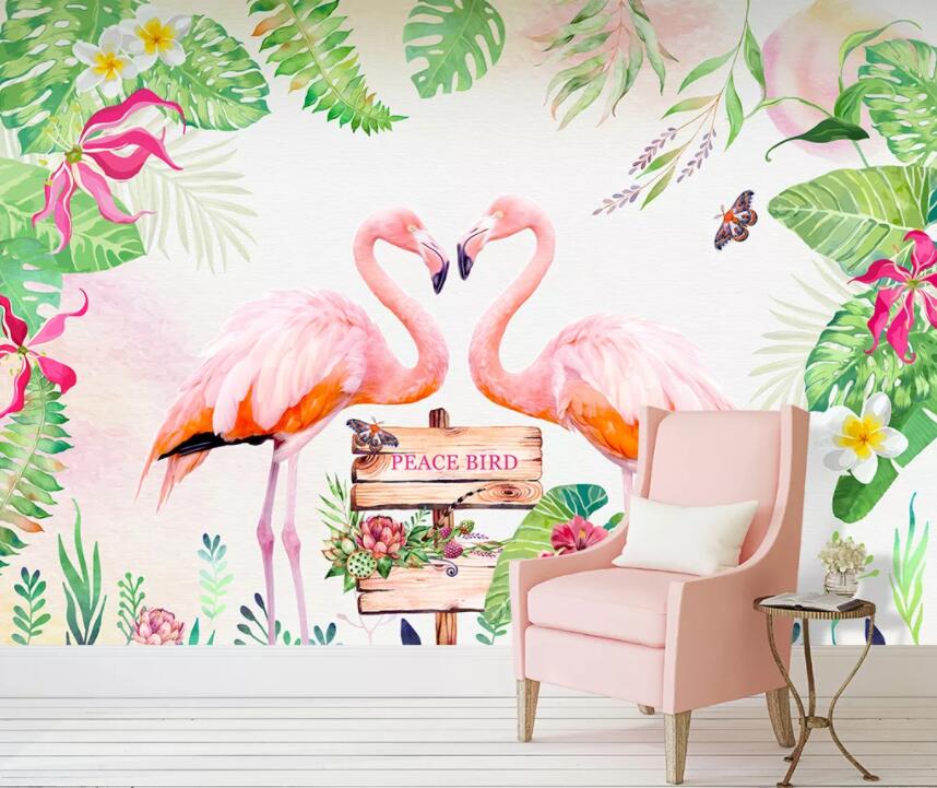 3D Pink Flamingo WC464 Wall Murals Wallpaper AJ Wallpaper 2 