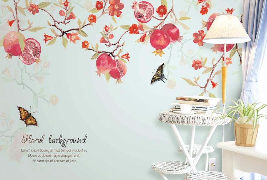 3D Pomegranate Butterfly 470 Wall Murals Wallpaper AJ Wallpaper 2 