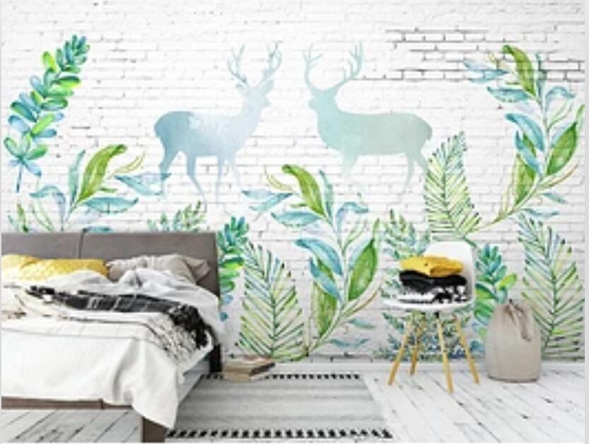 3D Fawn Green Leaf 527 Wall Murals Wallpaper AJ Wallpaper 2 
