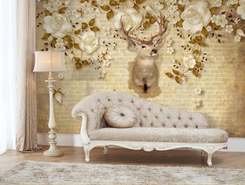 3D Flower Deer Head 355 Wall Murals Wallpaper AJ Wallpaper 2 