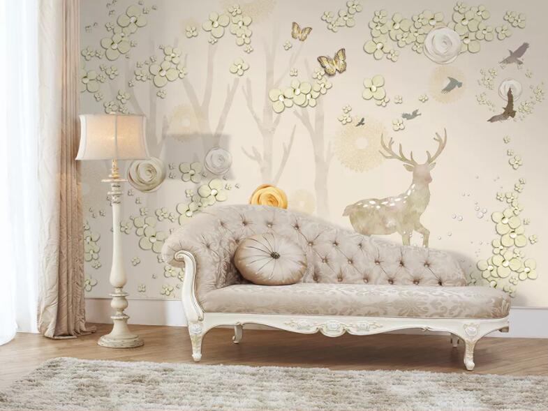3D Fawn Butterfly 322 Wall Murals Wallpaper AJ Wallpaper 2 