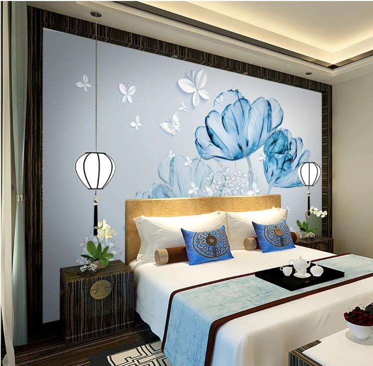 3D Blue Flowers WC34 Wall Murals Wallpaper AJ Wallpaper 2 