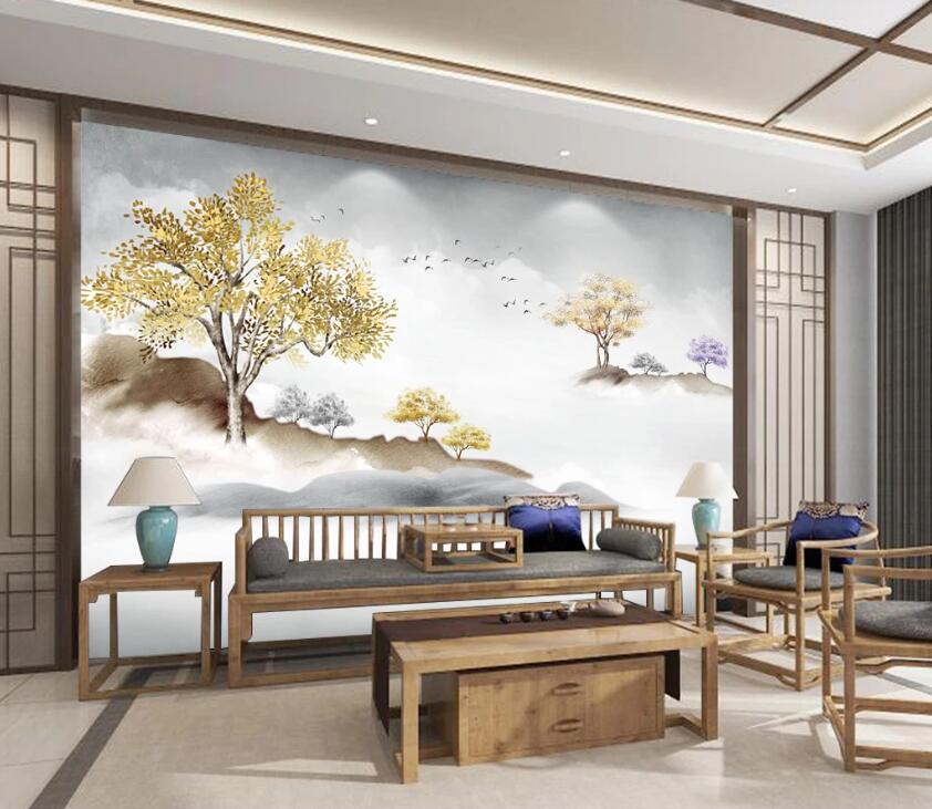 3D Golden Tree WC15 Wall Murals Wallpaper AJ Wallpaper 2 