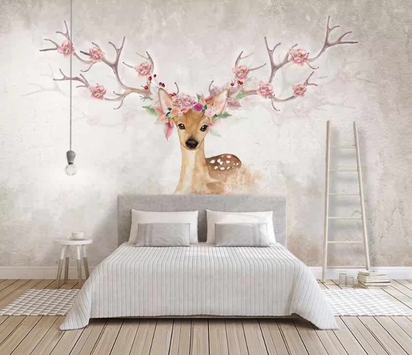 3D Elk Flowers WC77 Wall Murals Wallpaper AJ Wallpaper 2 