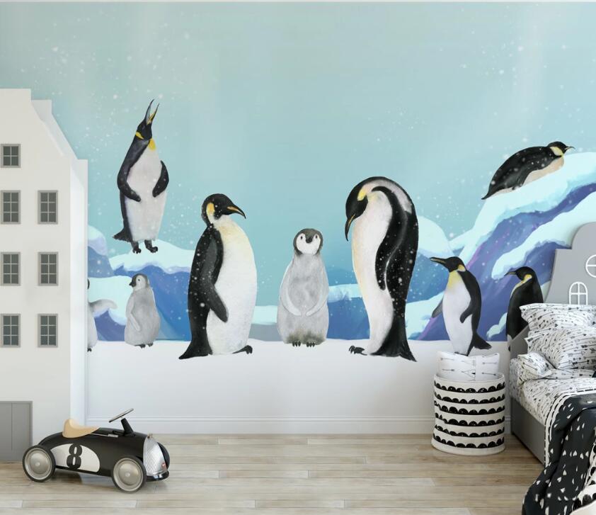 3D Penguin Snow WC2557 Wall Murals