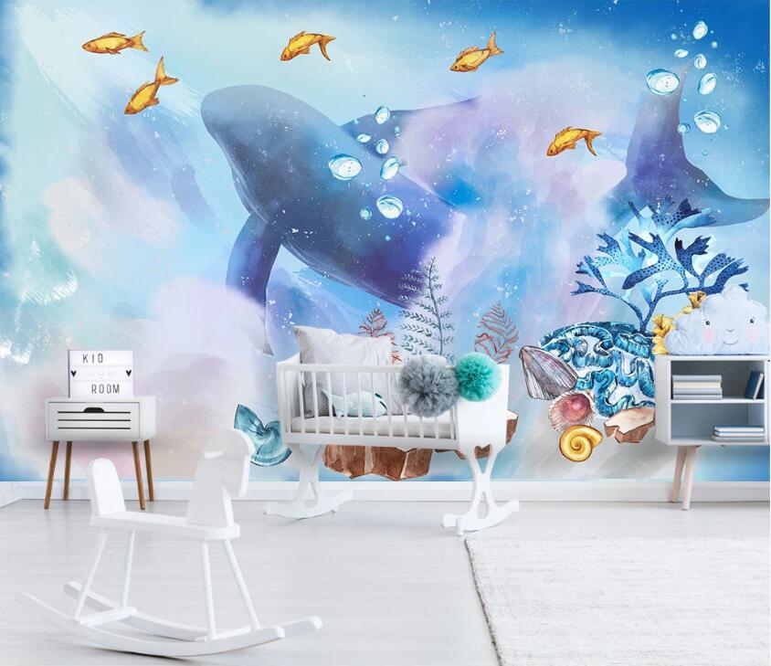 3D Whale Goldfish WC2546 Wall Murals