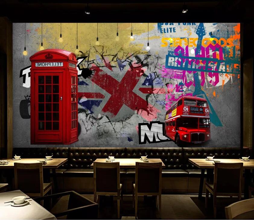 3D Red Bus WC53 Wall Murals Wallpaper AJ Wallpaper 2 