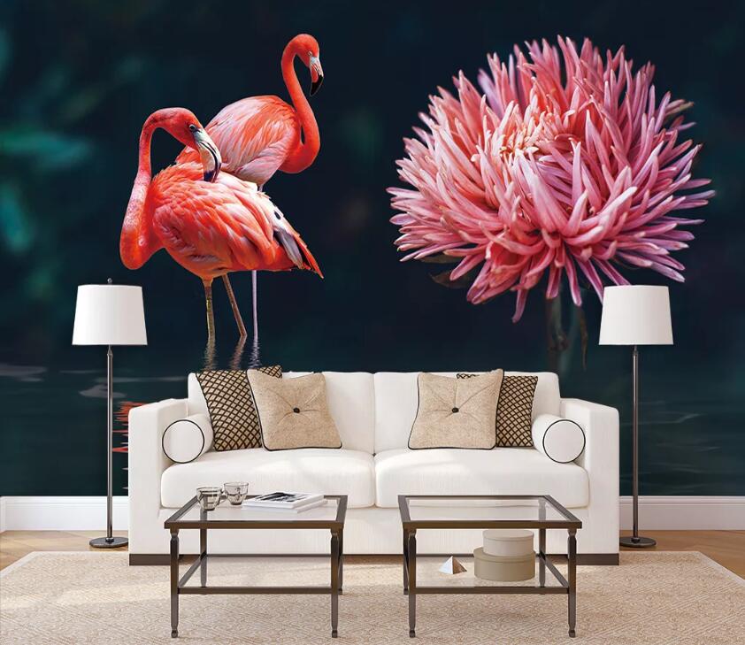 3D Cute Flamingo WC28 Wall Murals Wallpaper AJ Wallpaper 2 