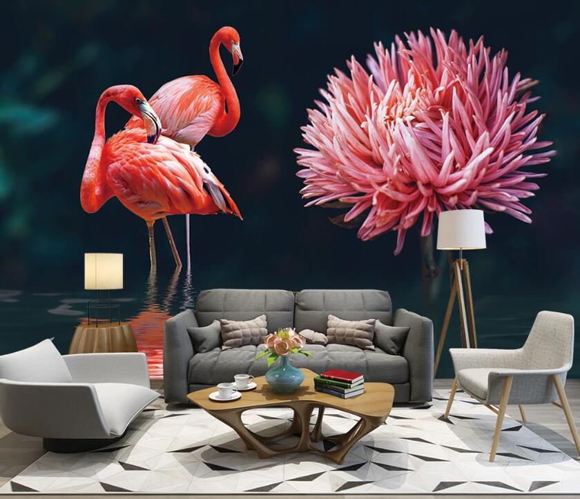 3D Cute Flamingo WC28 Wall Murals Wallpaper AJ Wallpaper 2 