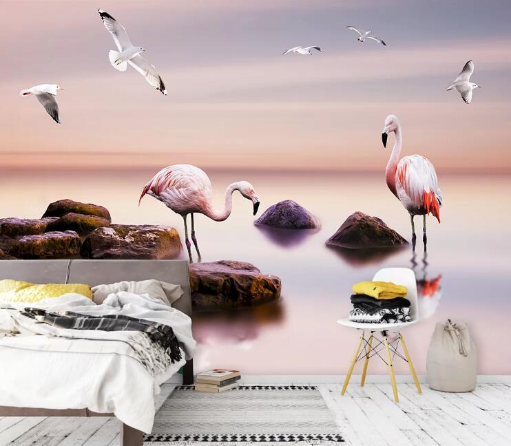 3D Stone Flamingo WC2454 Wall Murals