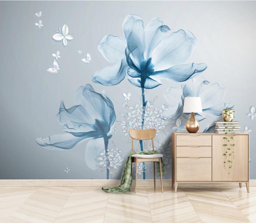 3D Blue Flowers WC78 Wall Murals Wallpaper AJ Wallpaper 2 