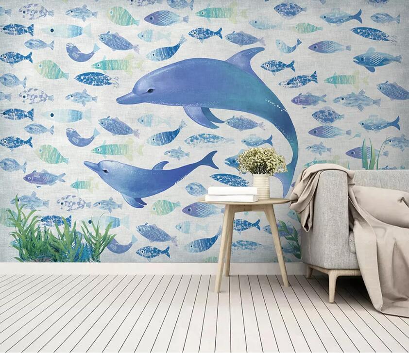 3D Blue Dolphin WC2361 Wall Murals