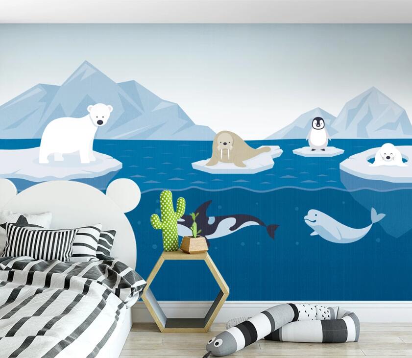 3D White Bear WC2315 Wall Murals