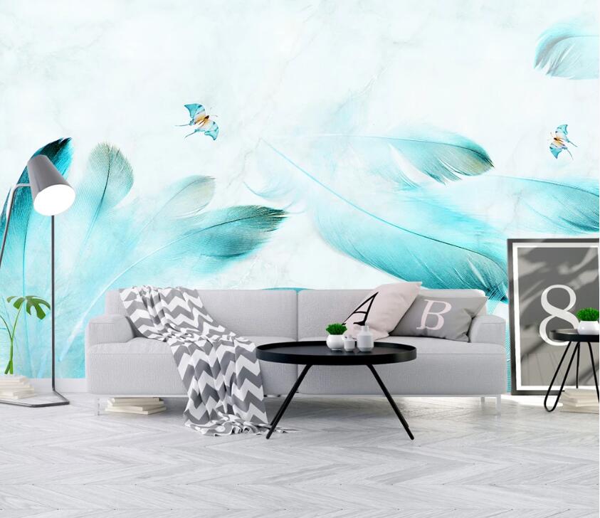 3D Blue Feather WC2056 Wall Murals