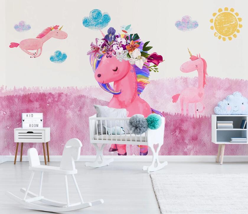 3D Pink Unicorn WC61 Wall Murals Wallpaper AJ Wallpaper 2 