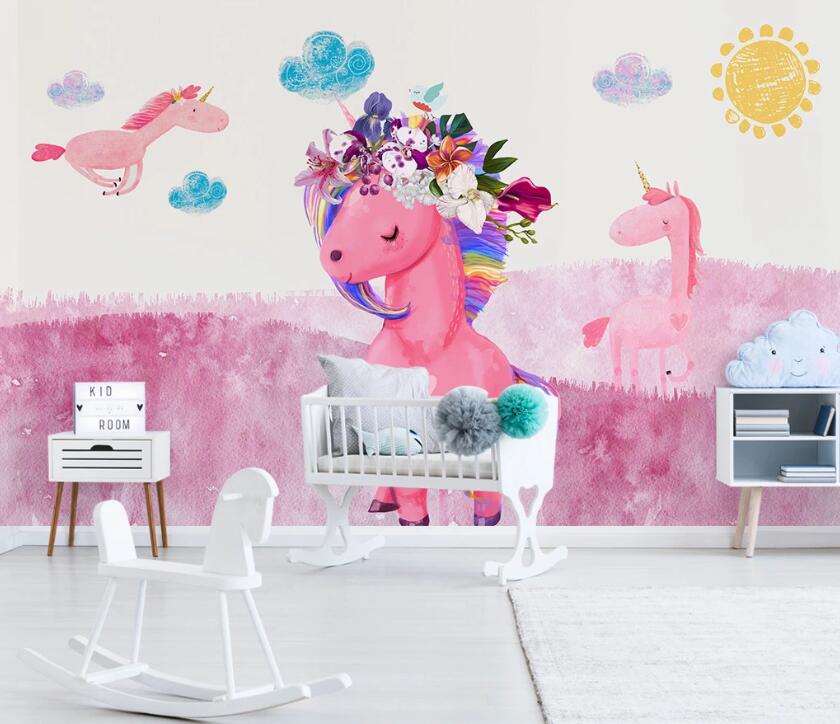 3D Pink Unicorn WC1819 Wall Murals