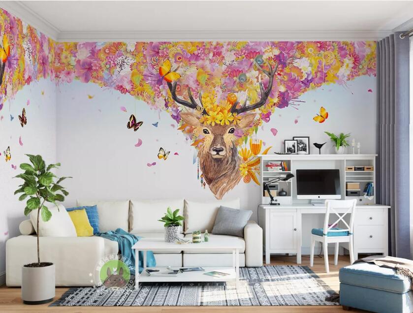 3D Flower Elk WC66 Wall Murals Wallpaper AJ Wallpaper 2 