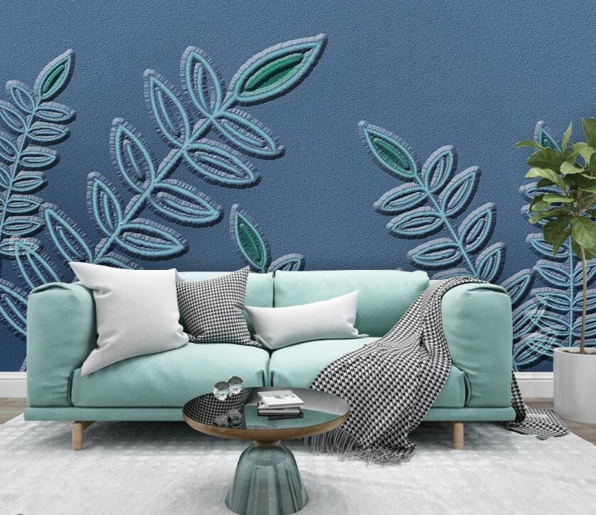 3D Blue Leaves WC72 Wall Murals Wallpaper AJ Wallpaper 2 