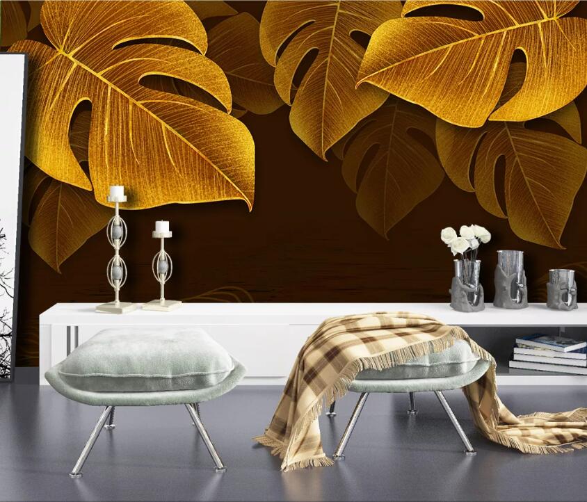 3D Golden Leaves WC11 Wall Murals Wallpaper AJ Wallpaper 2 