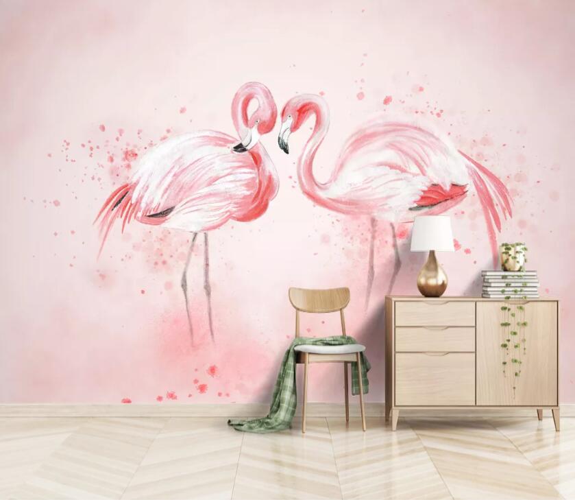 3D Pink Flamingo WC76 Wall Murals Wallpaper AJ Wallpaper 2 