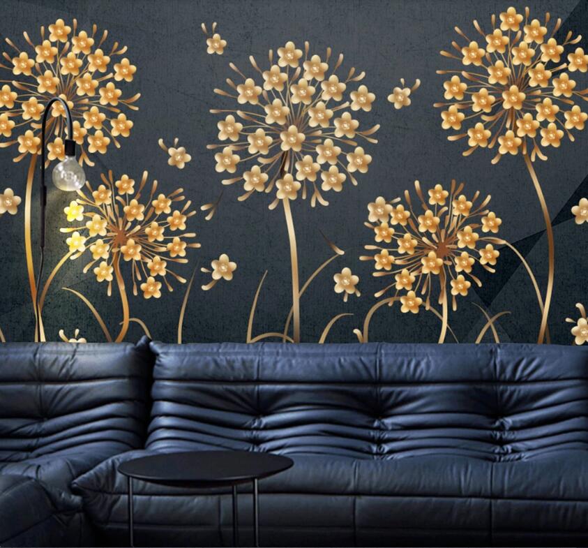 3D Golden Flowers WC50 Wall Murals Wallpaper AJ Wallpaper 2 