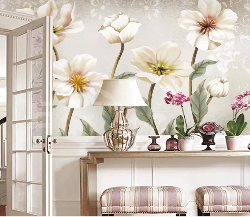 3D White Flowers WC38 Wall Murals Wallpaper AJ Wallpaper 2 